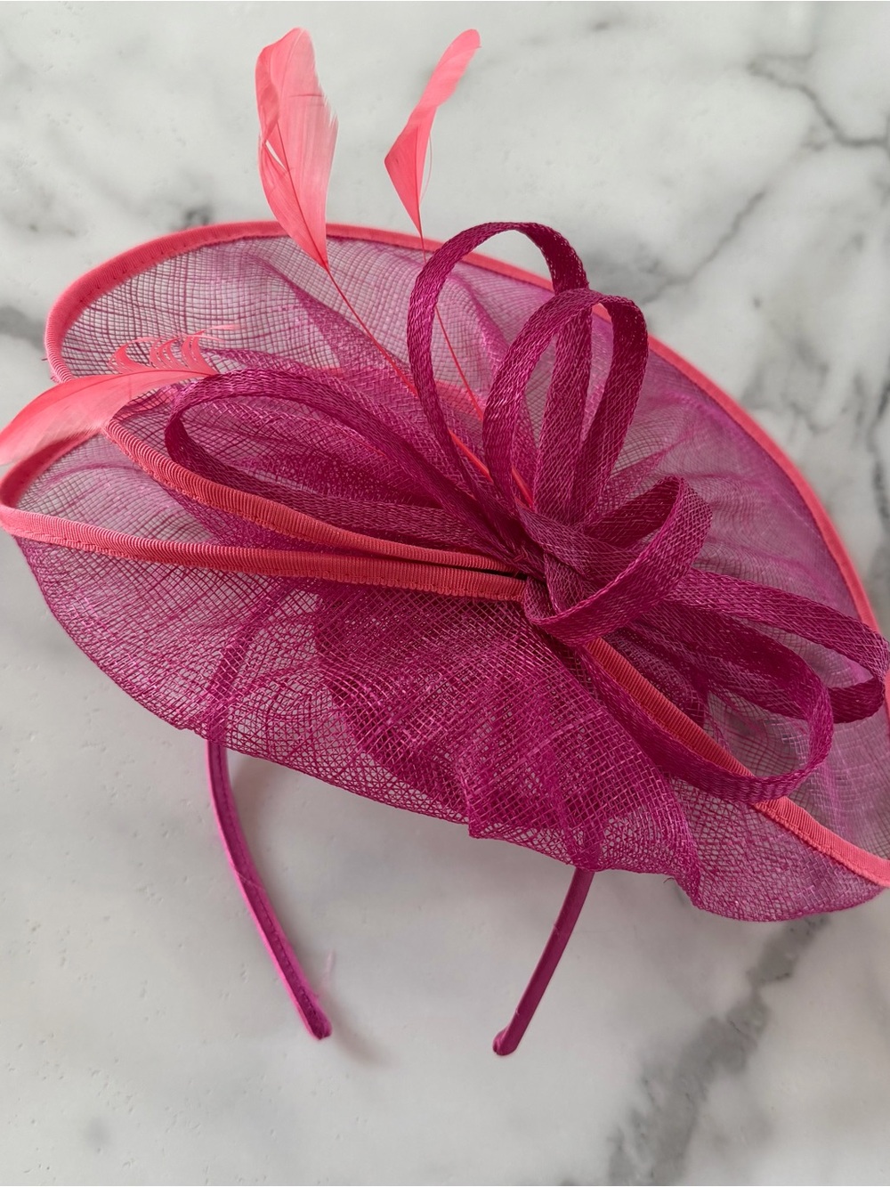Fuchsia Pink Fascinator Hat with Feather Accents